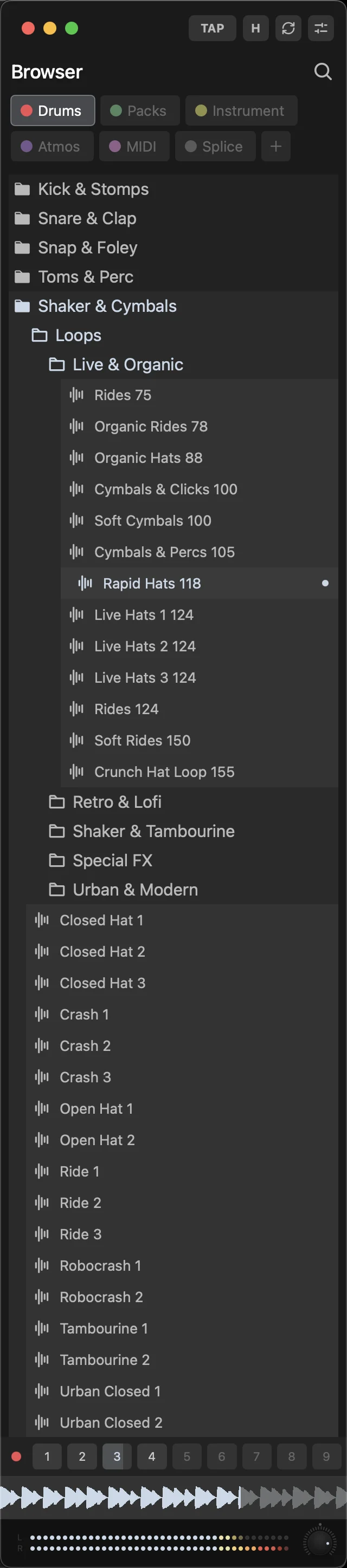 The NRRW browser window with color-coded collections and a folder tree of samples