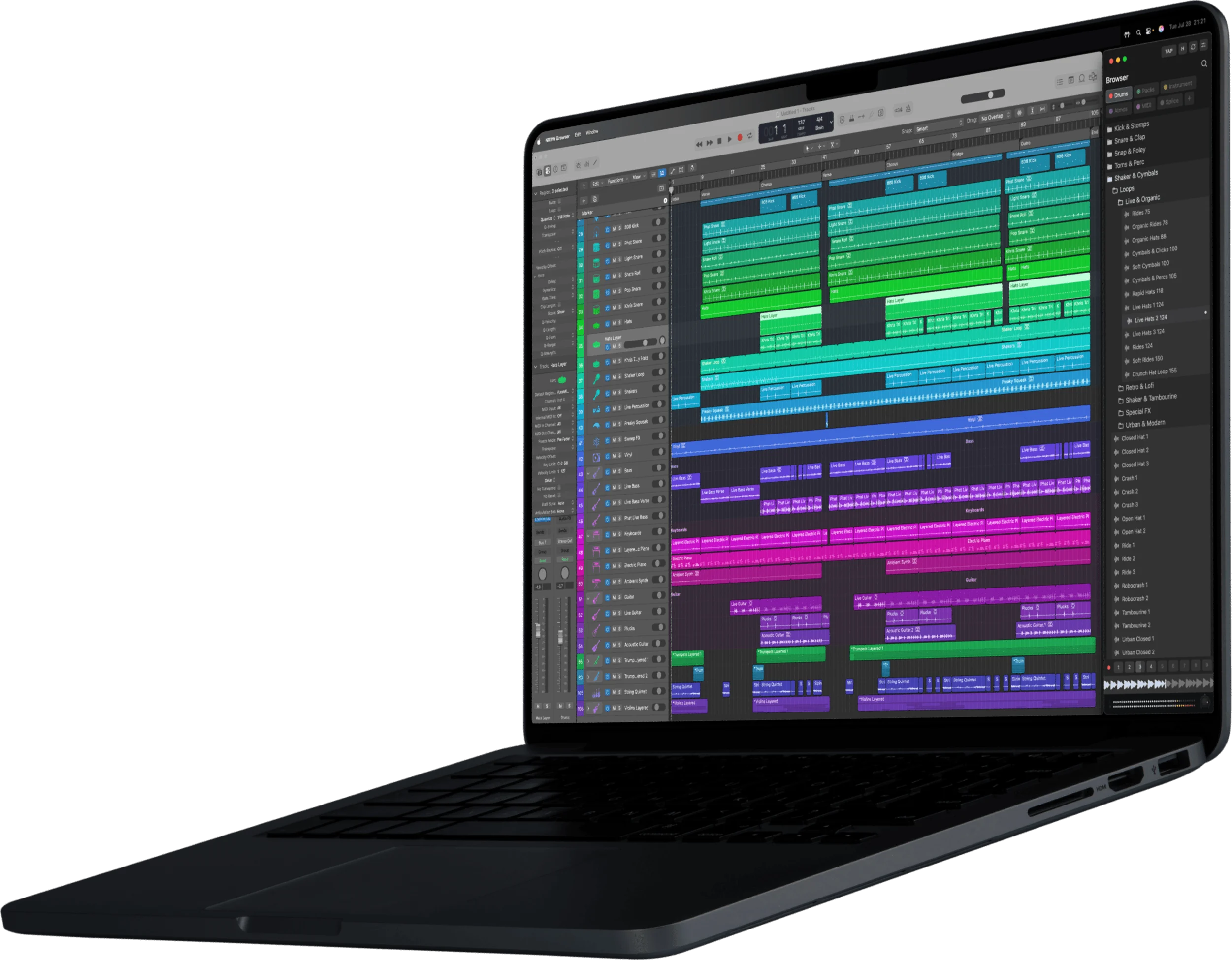 A MacBook running a DAW session built with samples from NRRW